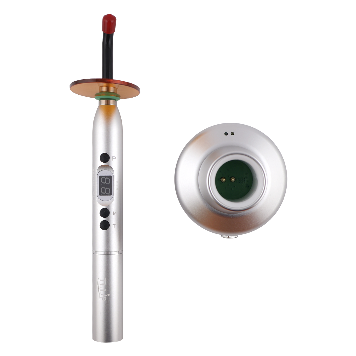 Tulip Cordless LED Dental Curing Light 1200mW/cm² Stainless Steel - front view | DoctorSupplies.com
