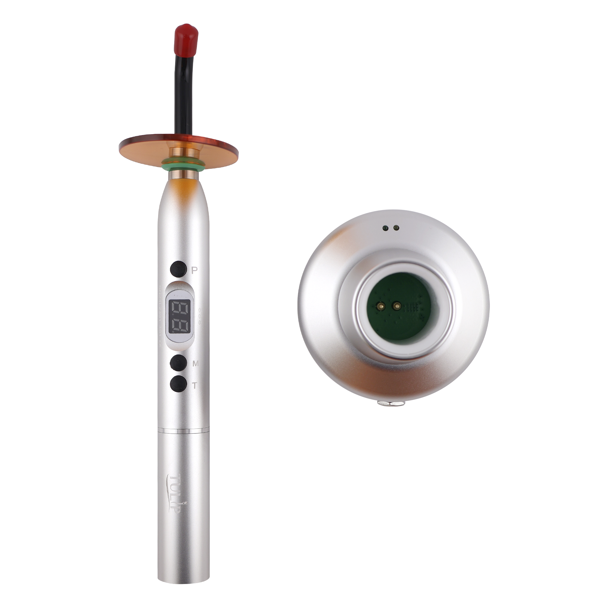 Tulip Cordless LED Dental Curing Light 1200mW/cm² Stainless Steel - front view | DoctorSupplies.com
