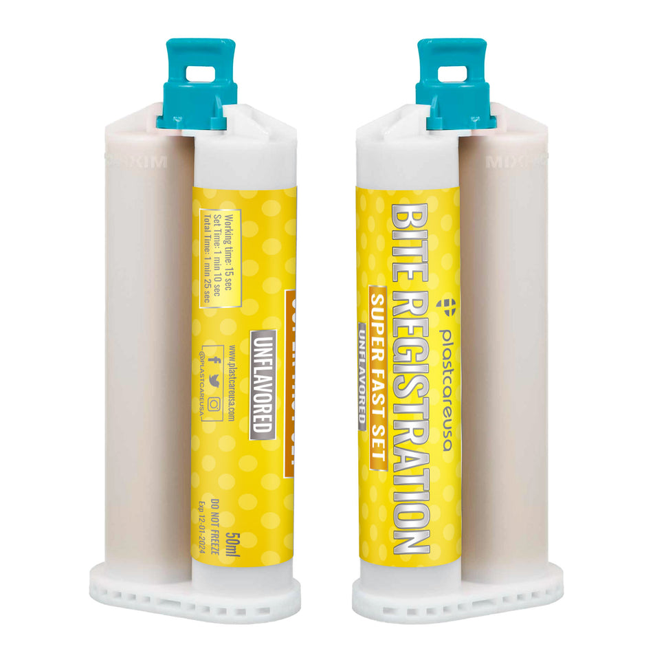 2 Unflavored Super Fast Set Bite Registration Material 50ml Cartridges by PlastCare USA - My DDS Supply
