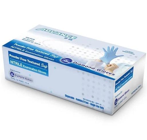 Diamond IF35 Blue Nitrile Exam Gloves XS 3.5mil - Box of 100 - front view | DoctorSupplies.com