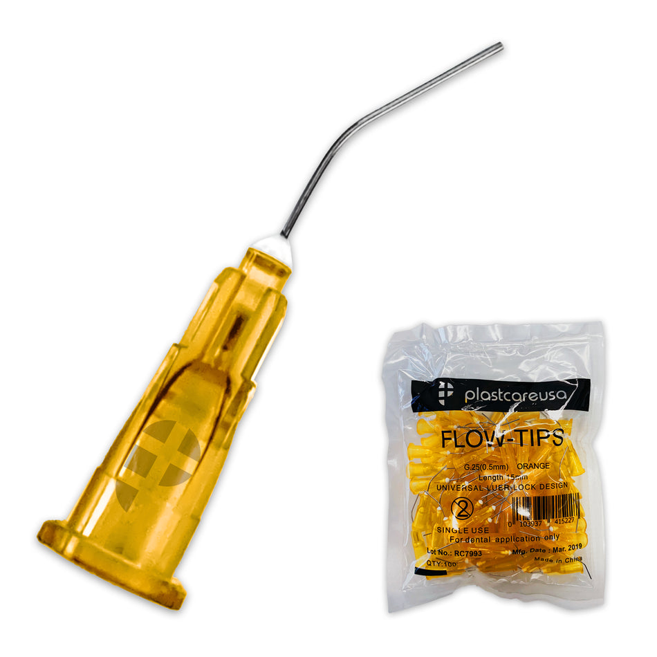 PlastCare USA Pre-Bent Applicator Tips 25G Orange (100/Bag) | DoctorSupplies.com
