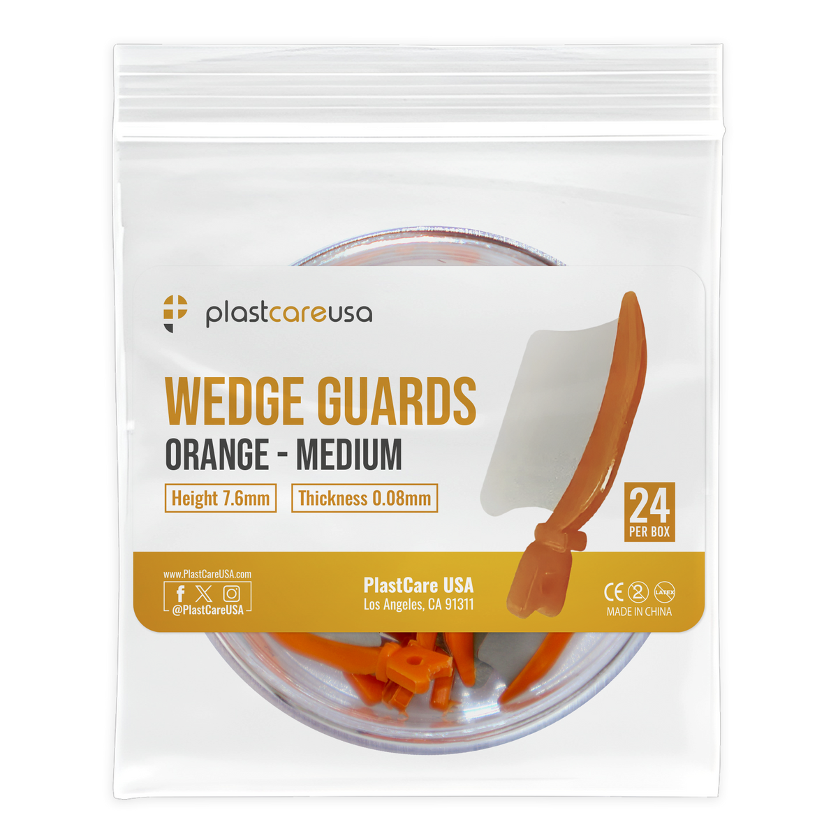 Orange Wedge Guards Medium 24/Box – PlastCare USA Dental Shields - front view | DoctorSupplies.com