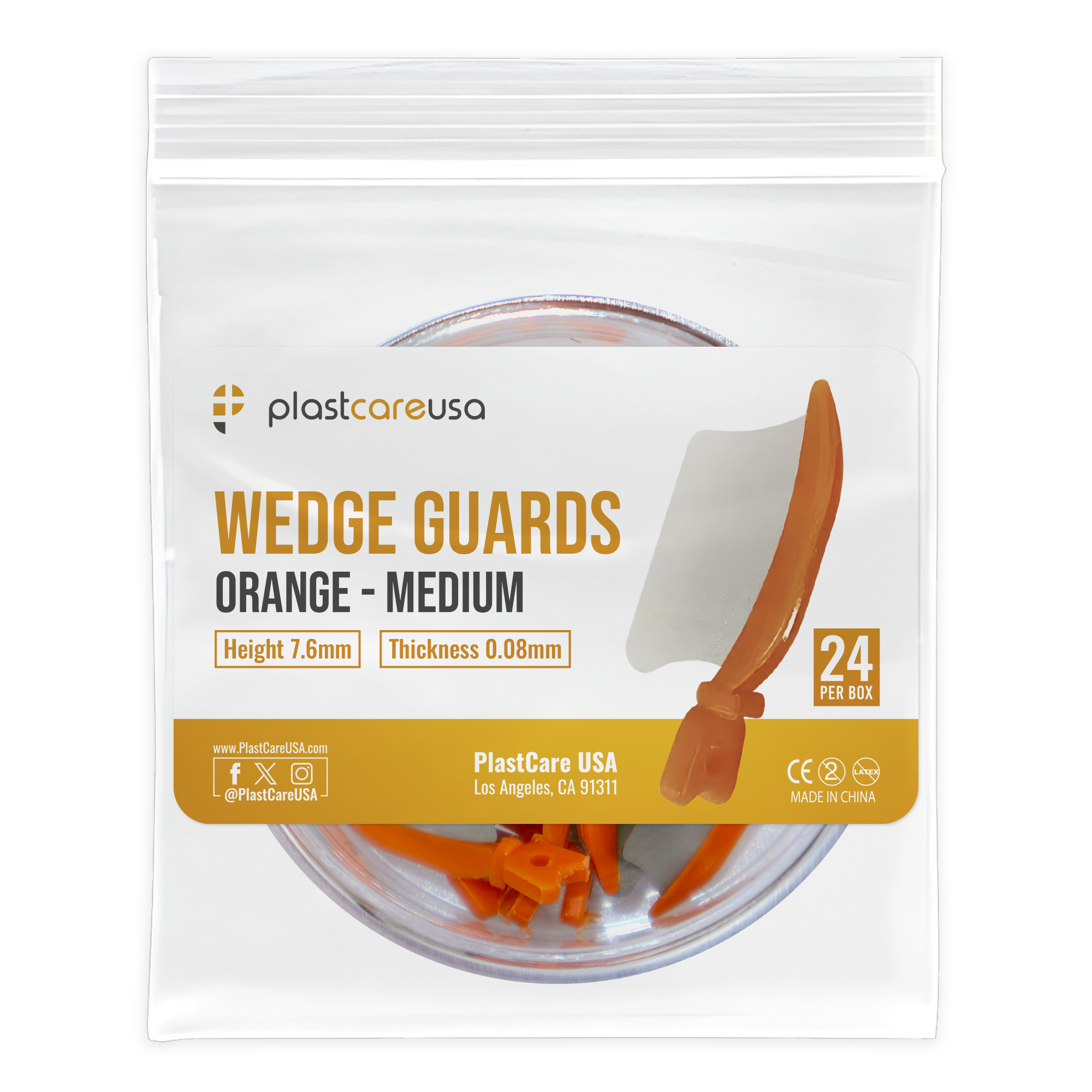 Orange Wedge Guards Medium 24/Box – PlastCare USA Dental Shields - front view | DoctorSupplies.com