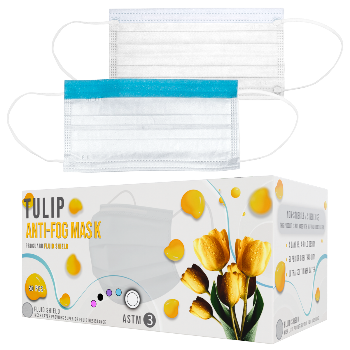 40 White Fluid Shield ASTM Level 3 Masks 4-Layer w/ Anti Fog Strip - view 8 | DoctorSupplies.com