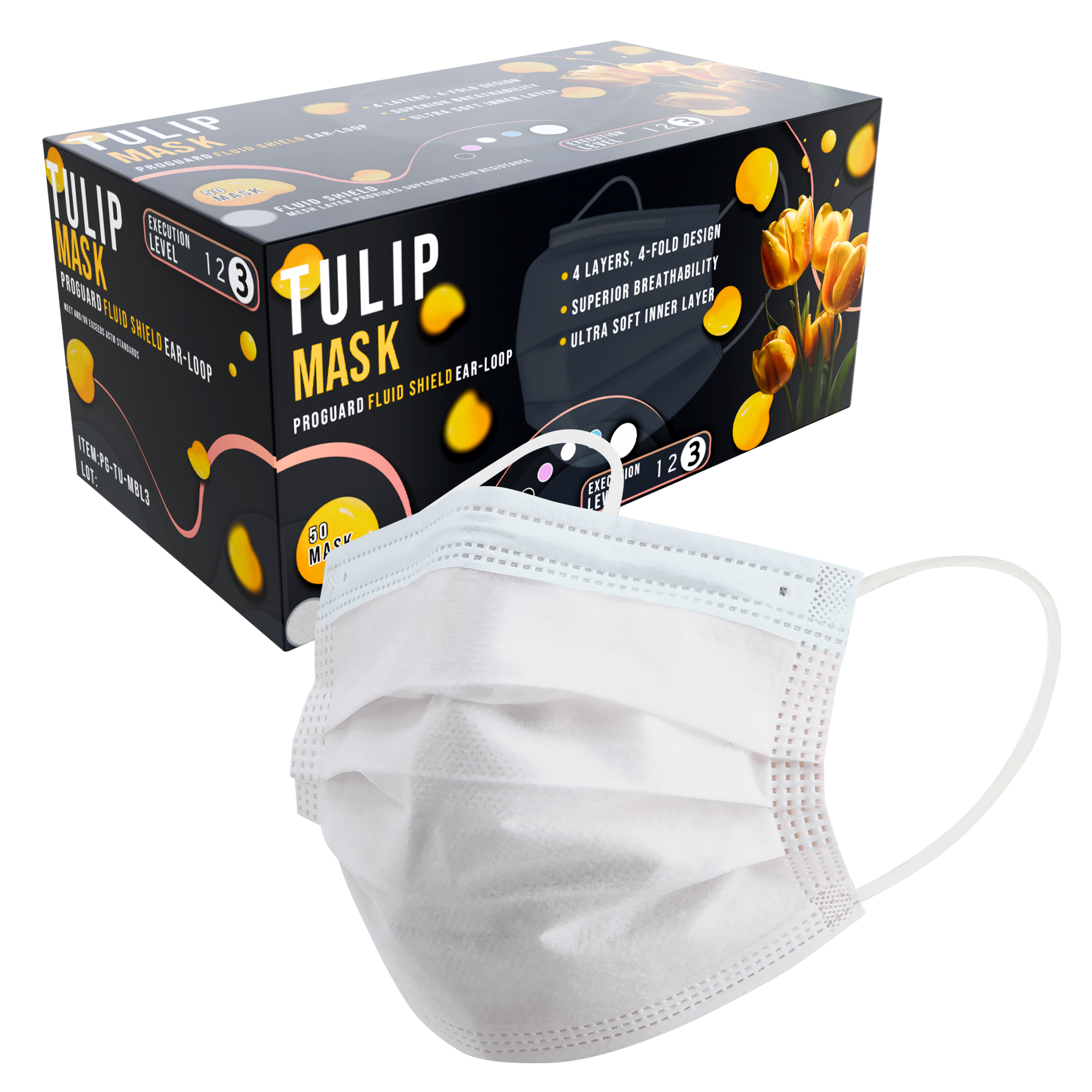 TULIP 4-Ply ASTM Level 3 White Surgical Masks (Box of 50) | DoctorSupplies.com