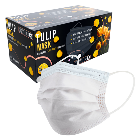 TULIP 4-Ply ASTM Level 3 White Surgical Masks (Box of 50) | DoctorSupplies.com