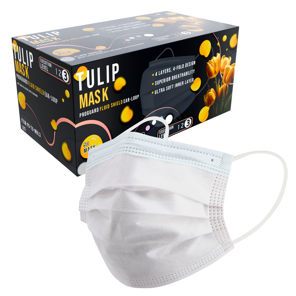 TULIP 4-Ply ASTM Level 3 White Surgical Masks (Box of 50) | DoctorSupplies.com