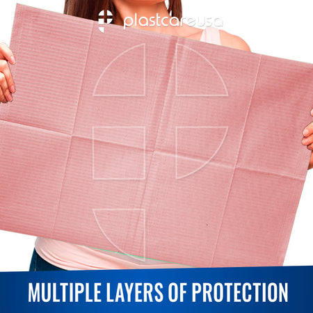 Pink 3-Ply Dental Patient Bibs 13x18 - Case of 500 | PlastCare USA - packaging | DoctorSupplies.com