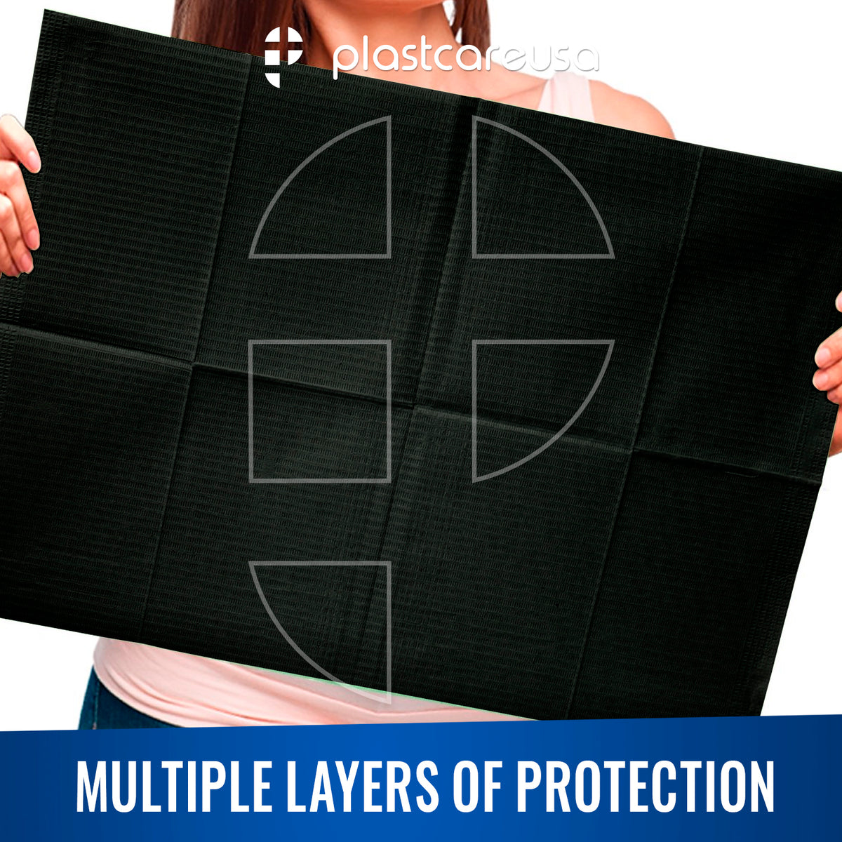 500 Black 3-Ply Dental Patient Bibs by PlastCare USA - detail view | DoctorSupplies.com