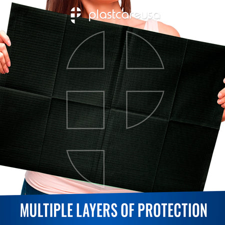 500 Black 3-Ply Dental Patient Bibs by PlastCare USA - detail view | DoctorSupplies.com