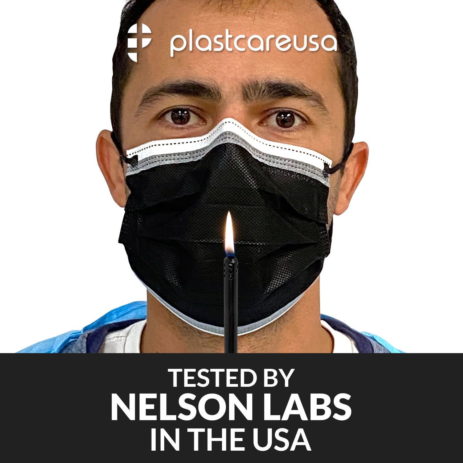 50 4-Ply ASTM Level 3 Black w/ White Stripe Surgical Masks by PlastCare USA - My DDS Supply