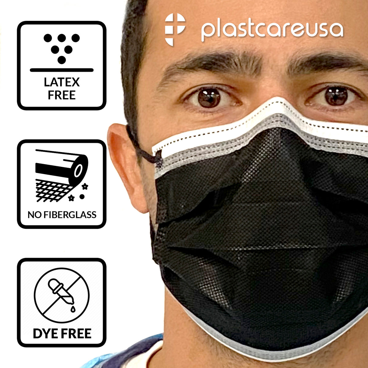 50 4-Ply ASTM Level 3 Black w/ White Stripe Surgical Masks by PlastCare USA - My DDS Supply