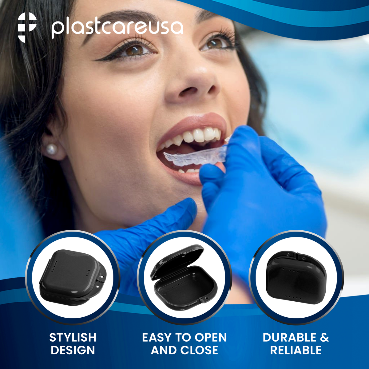 Sealed Black Dental Retainer Cases - Pack of 12 - back view | DoctorSupplies.com