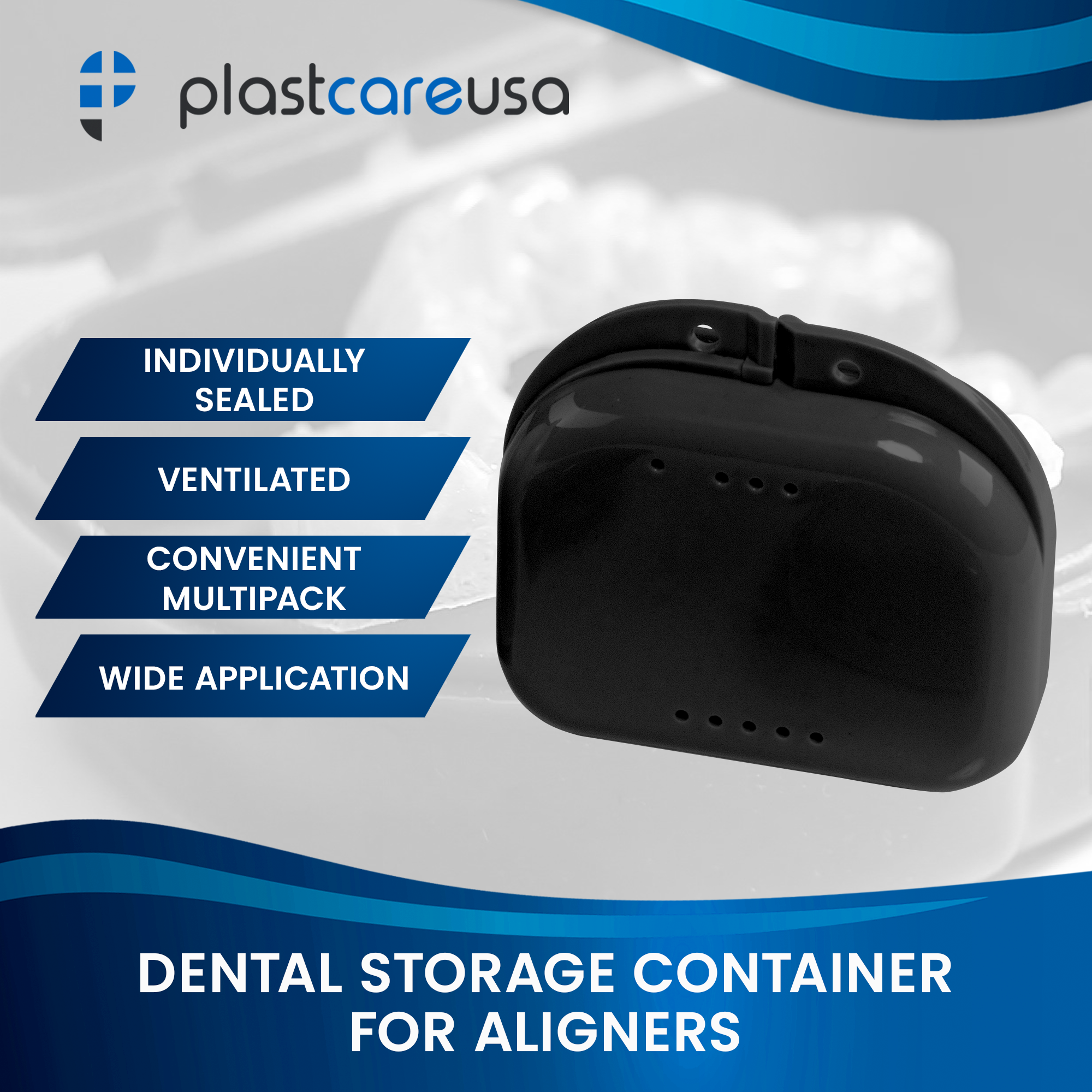 Sealed Black Dental Retainer Cases - Pack of 12 - front view | DoctorSupplies.com