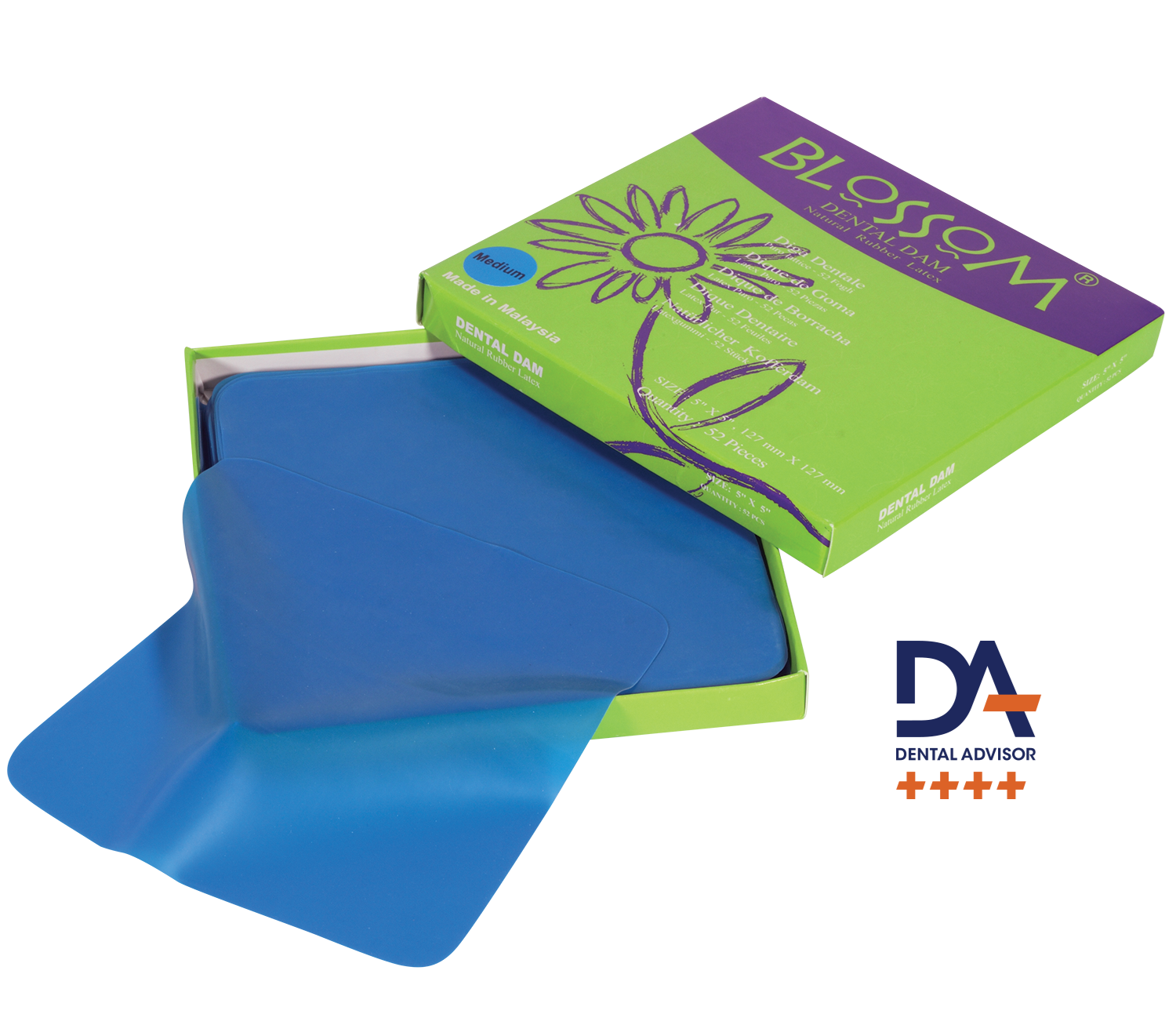 Blossom 5×5 Medium Latex Rubber Dam Blue (52/Box) | DoctorSupplies.com