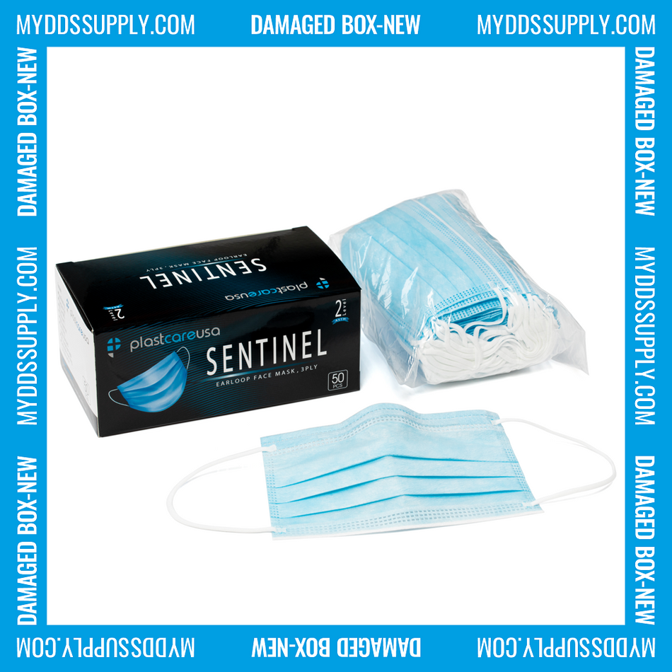 SLIGHTLY DAMAGED BOX-NEW ASTM Level 2 Blue Surgical Face Mask by PlastCare USA (1 Box of 50) | DoctorSupplies.com