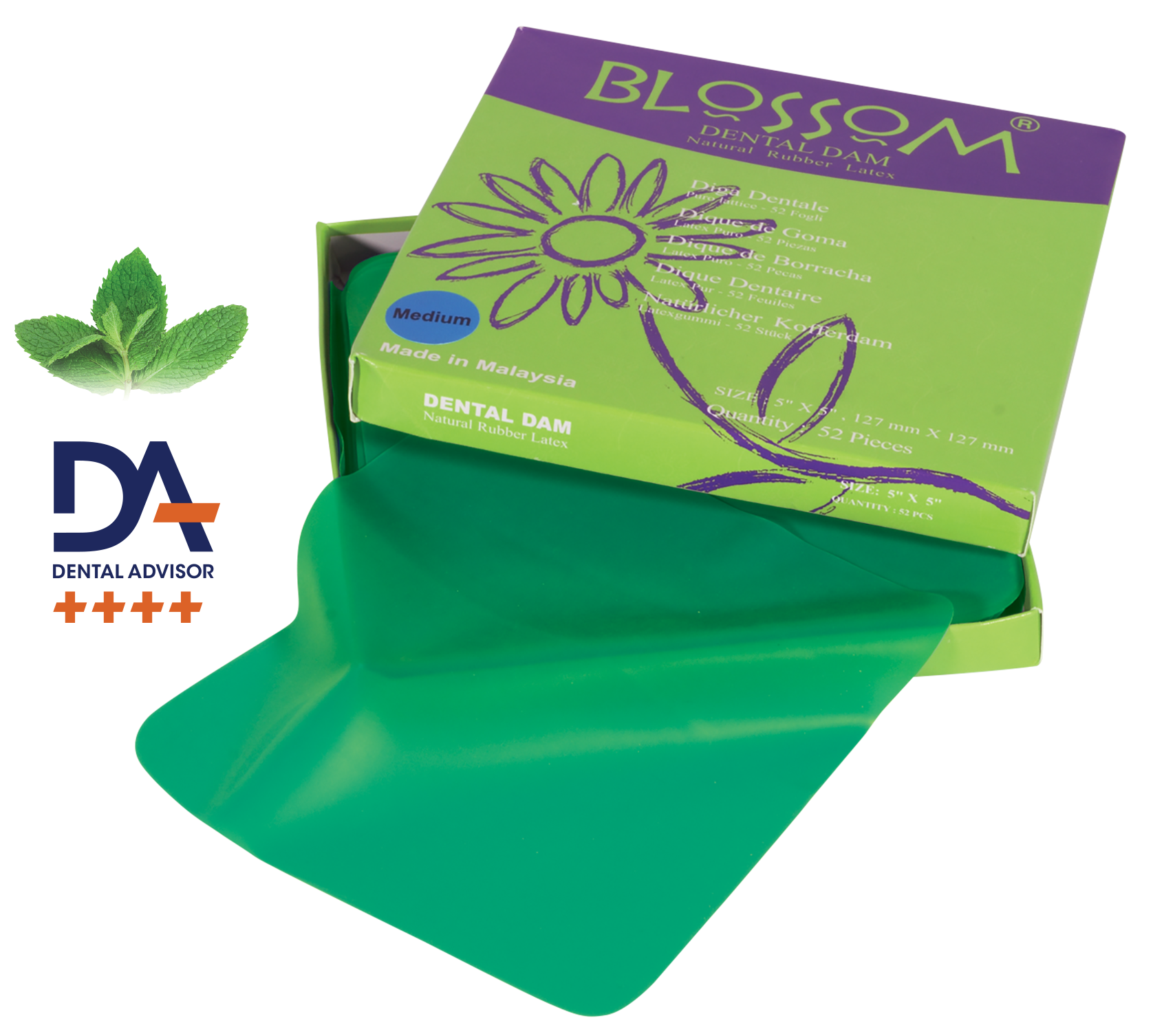 Blossom 5×5 Green Mint Latex Rubber Dam Medium 52/Box | DoctorSupplies.com
