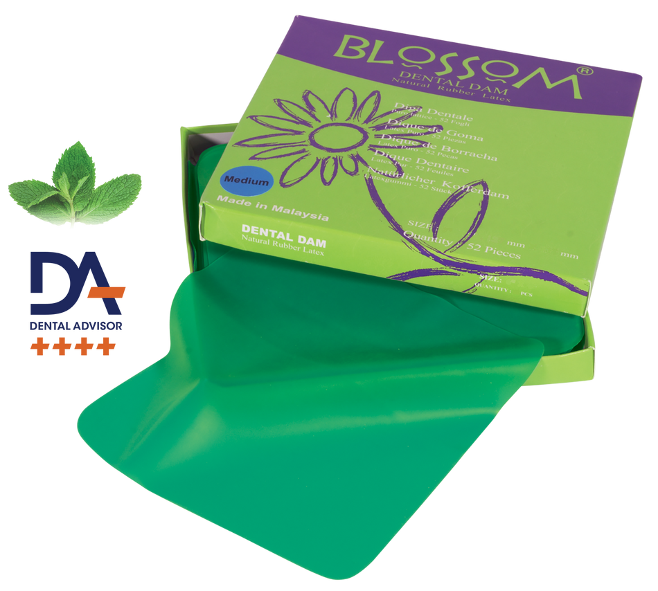 Blossom 6×6 Latex Rubber Dam Green Mint Medium 36/Box | DoctorSupplies.com