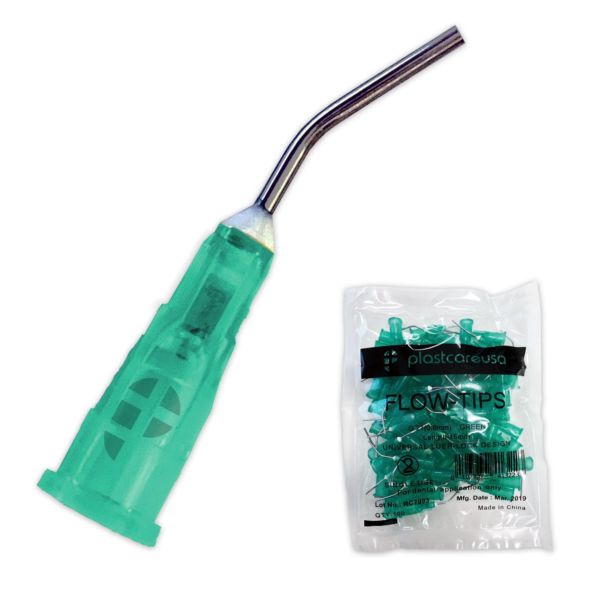 500 Green Pre-Bent Applicator Needle Tips 21G (5 Bags of 100) | DoctorSupplies.com