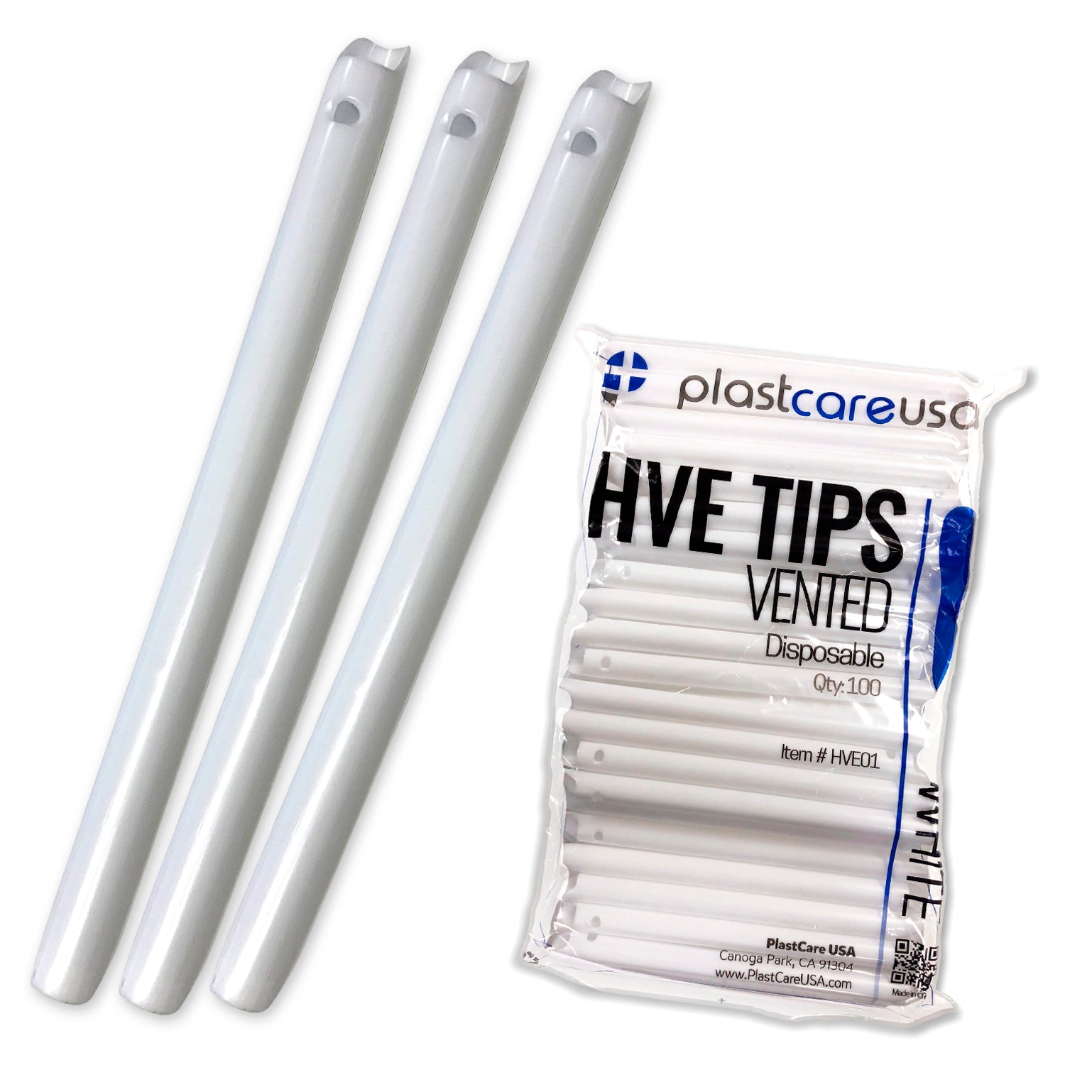 100 White HVE Suction Tips, Vented - PlastCare USA | DoctorSupplies.com