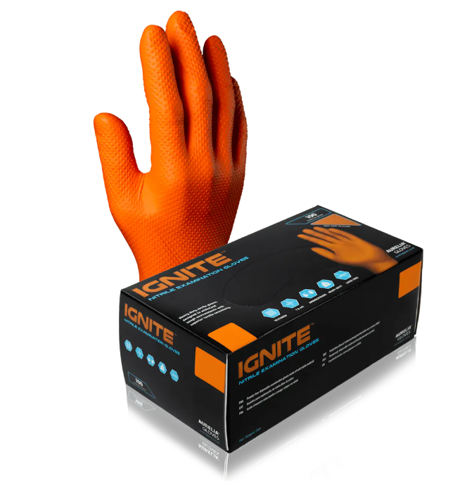 Aurelia Ignite 7mil Nitrile Gloves - Orange, Medium (1000/Case) | DoctorSupplies.com