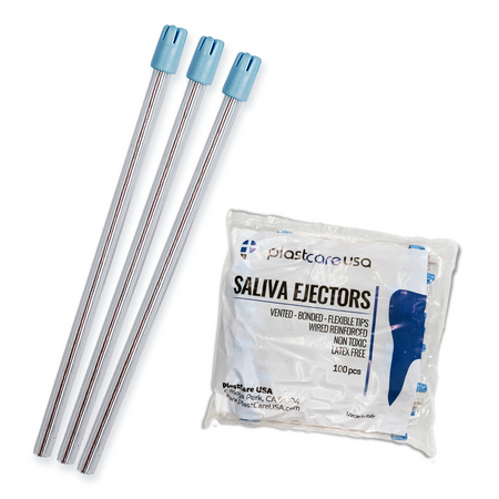 PlastCare USA Clear Body Blue Tip Saliva Ejectors (100/Bag) | DoctorSupplies.com