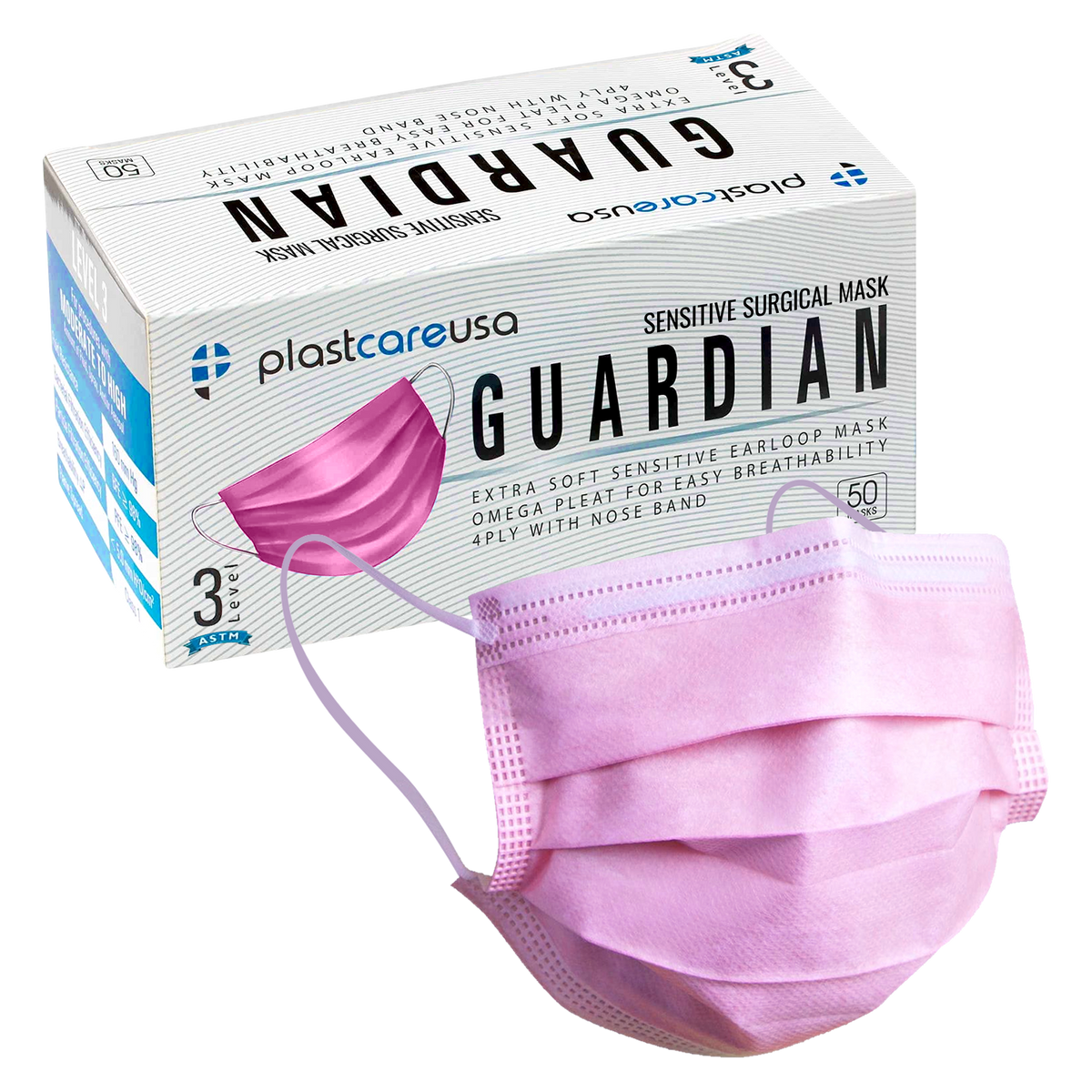 4-Ply ASTM Level 3 Surgical Masks (Pink) Box of 50 by PlastCare USA - My DDS Supply