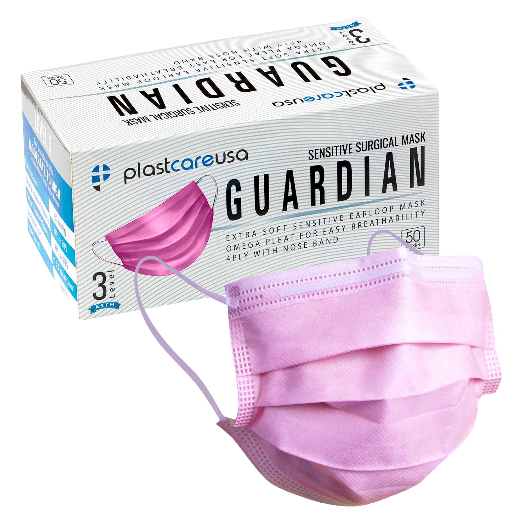 4-Ply ASTM Level 3 Surgical Masks (Pink) Box of 50 by PlastCare USA - My DDS Supply