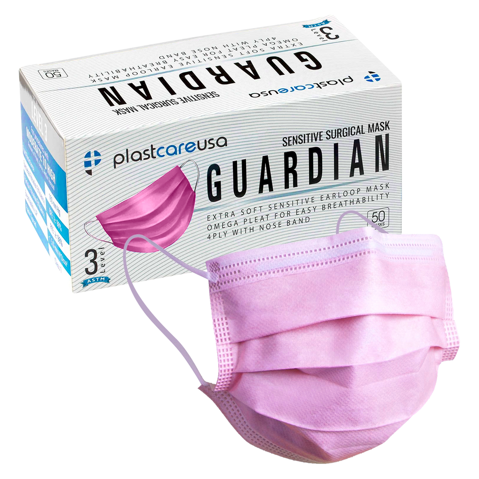 4-Ply ASTM Level 3 Surgical Masks (Pink) Box of 50 by PlastCare USA | DoctorSupplies.com
