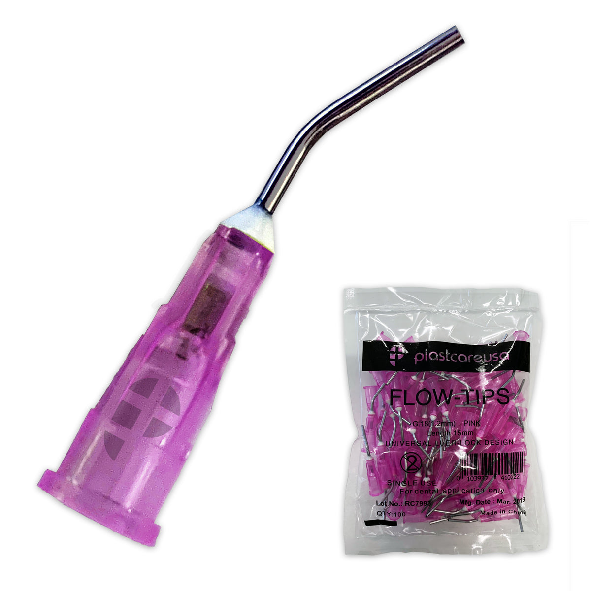 500 Pink Pre-Bent Applicator Needle Tips 18 Gauge (5 Bags) | DoctorSupplies.com