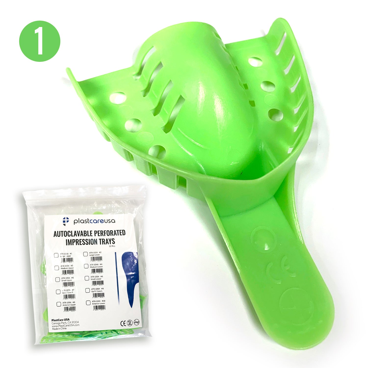 #1 Large Upper Autoclave Perforated Impression Trays (12/Bag) - front view | DoctorSupplies.com