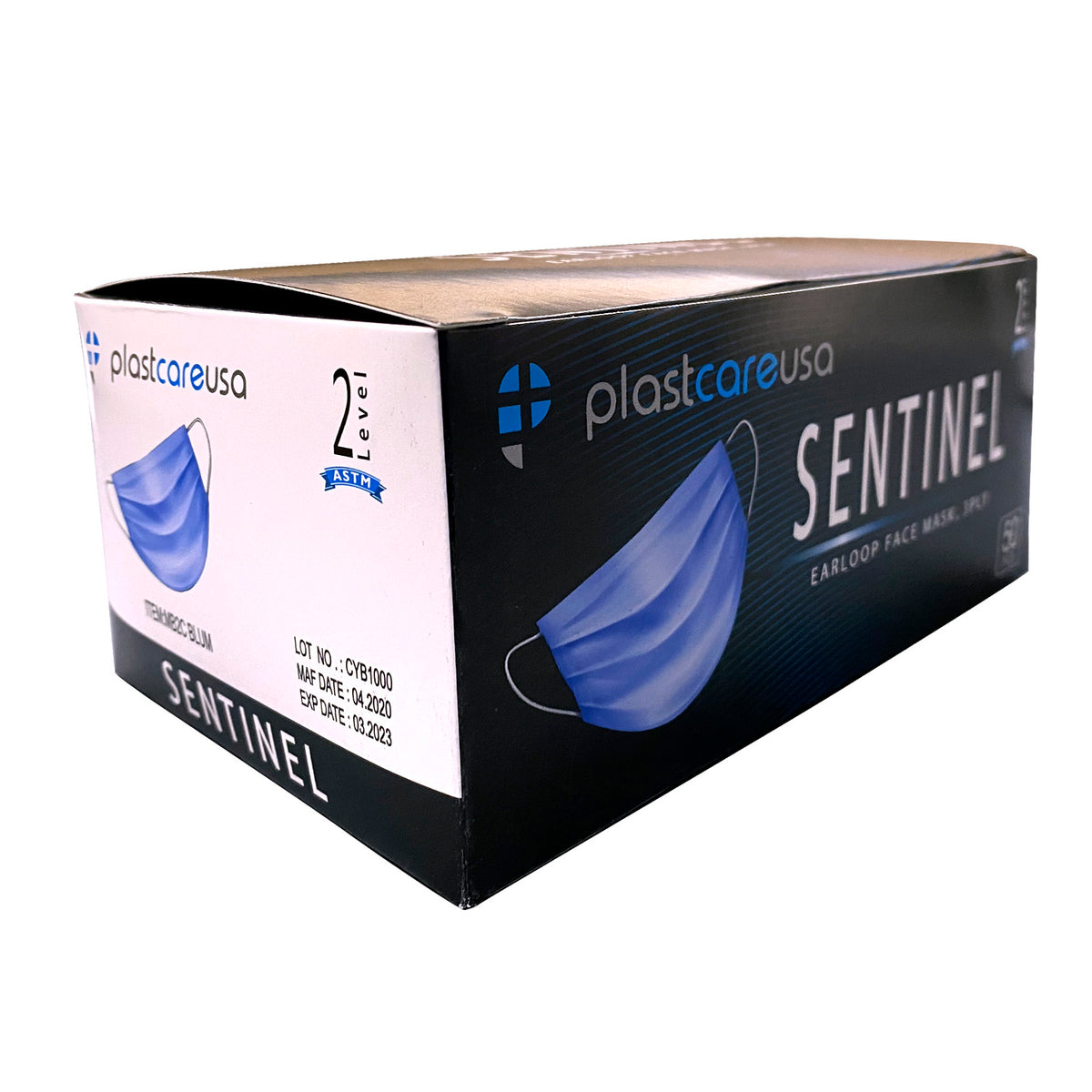 ASTM Level 2 Blue Surgical Face Mask by PlastCare USA (Box of 50) - detail view | DoctorSupplies.com