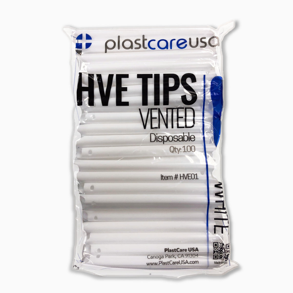 100 White HVE Suction Tips, Vented - PlastCare USA - back view | DoctorSupplies.com