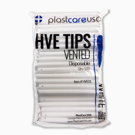 100 White HVE Suction Tips, Vented - PlastCare USA - back view | DoctorSupplies.com