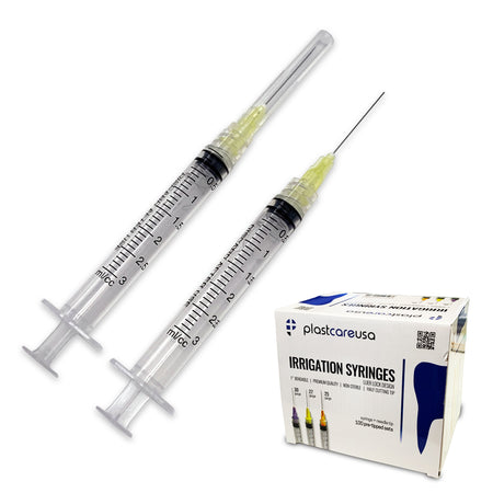 3cc Irrigation Syringes 27G Yellow Tips - 100/Box | PlastCare USA | DoctorSupplies.com